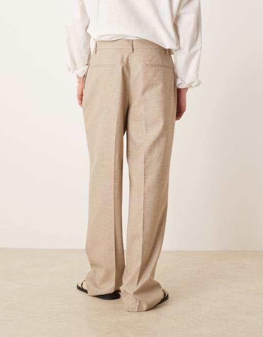 ASOS DESIGN - Pantaloni eleganti a fondo ampio color pietra testurizzati, 2 di 5