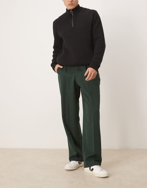 ASOS DESIGN - Pantaloni eleganti a fondo ampio color verde scuro con pieghe, 2 di 5