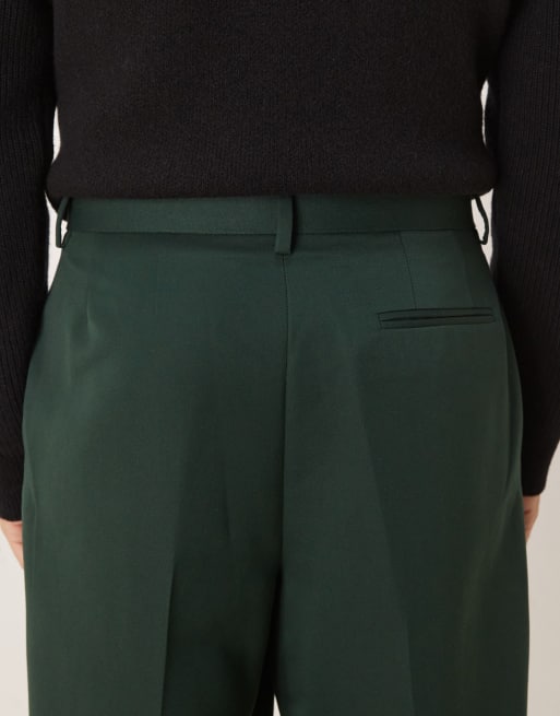 ASOS DESIGN - Pantaloni eleganti a fondo ampio color verde scuro con pieghe, 4 di 5