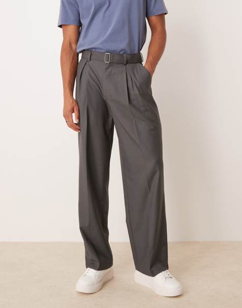 ASOS DESIGN - Pantaloni eleganti a fondo ampio con cintura e pieghe sul davanti color antracite - view 1