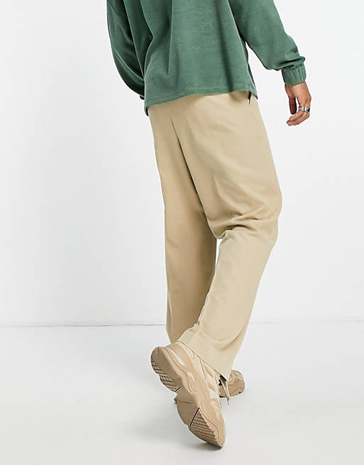 Asos Uomo Abbigliamento Pantaloni e jeans Pantaloni Pantaloni a zampa Pantaloni eleganti a fondo ampio con fascia doppia in vita beige 