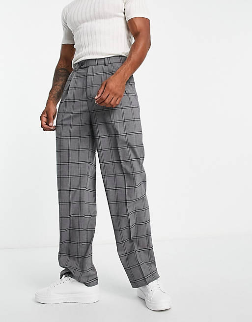 Pantaloni eleganti a fondo ampio grigi a quadri ampi Asos Uomo Abbigliamento Pantaloni e jeans Pantaloni Pantaloni chinos 