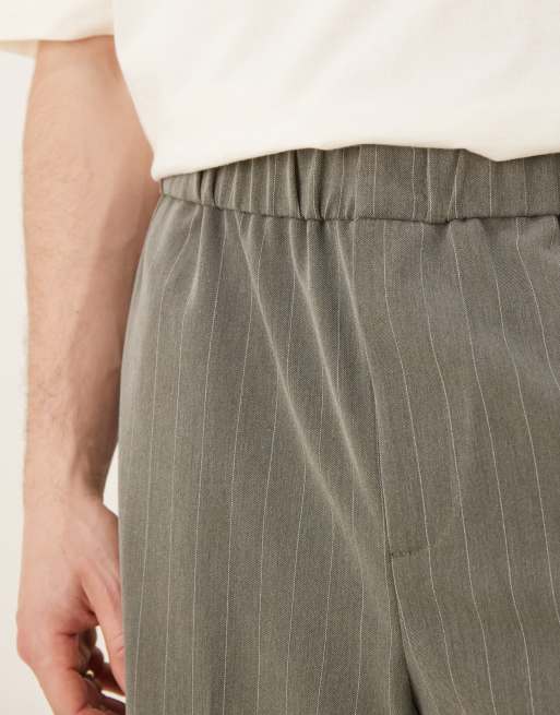 ASOS DESIGN pull on wide leg dress pants in gray pinstripes