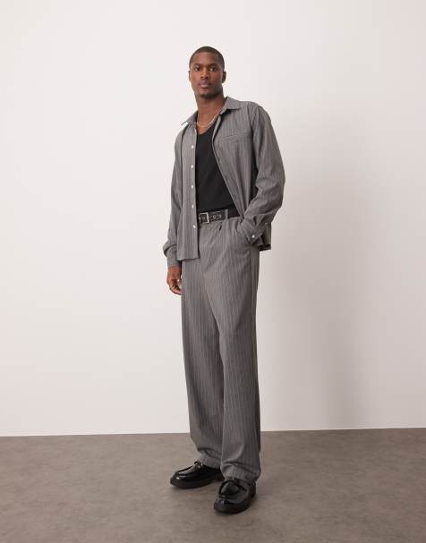 ASOS DESIGN - Pantaloni eleganti a fondo ampio grigi gessati in coordinato - view 1