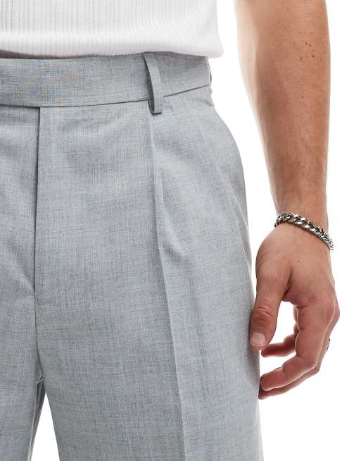 ASOS DESIGN - Pantaloni eleganti a fondo ampio grigio chiaro mélange con doppia piega, 4 di 5
