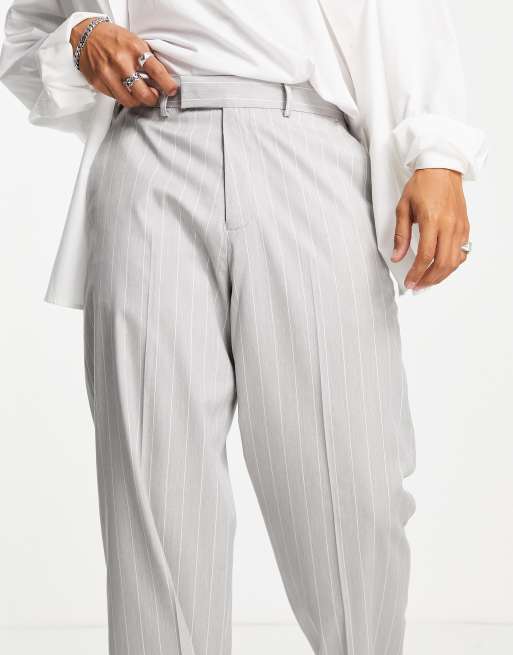 ASOS DESIGN - Pantaloni eleganti a fondo ampio grigio mélange a righe con risvolto largo, 4 di 4