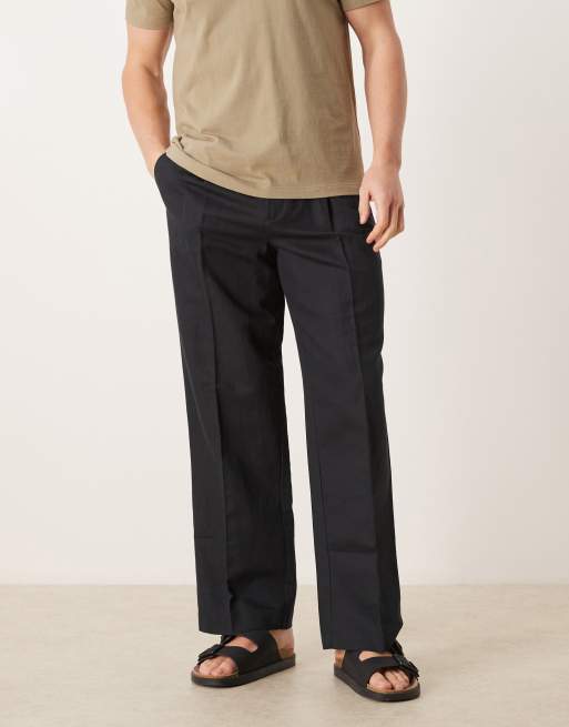 ASOS DESIGN - Pantaloni eleganti a fondo ampio in misto lino nero a pieghe, 2 di 5