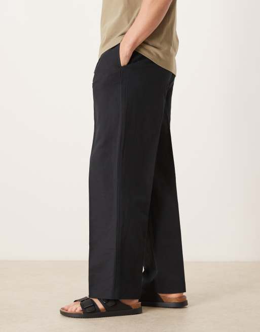 ASOS DESIGN - Pantaloni eleganti a fondo ampio in misto lino nero a pieghe, 3 di 5