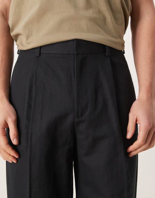 ASOS DESIGN - Pantaloni eleganti a fondo ampio in misto lino nero a pieghe, 4 di 5