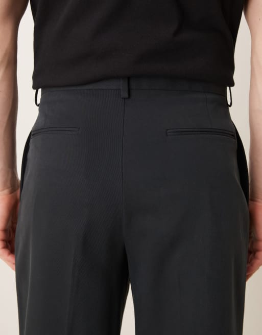 ASOS DESIGN - Pantaloni eleganti a fondo ampio in twill neri con pieghe, 4 di 5