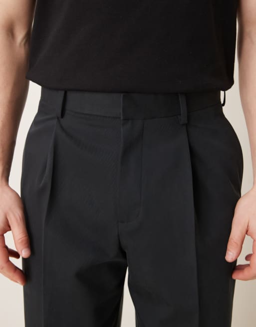 ASOS DESIGN - Pantaloni eleganti a fondo ampio in twill neri con pieghe, 5 di 5