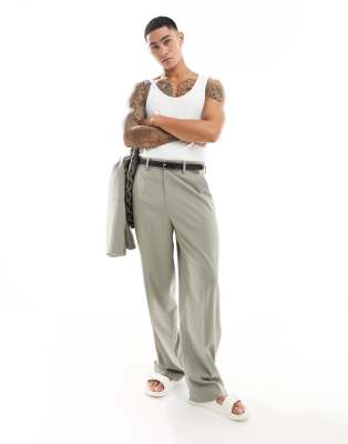 ASOS DESIGN - Pantaloni eleganti a fondo ampio kaki in coordinato