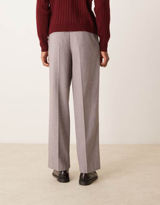 ASOS DESIGN - Pantaloni eleganti a fondo ampio marrone chiaro in misto lana, 3 di 5