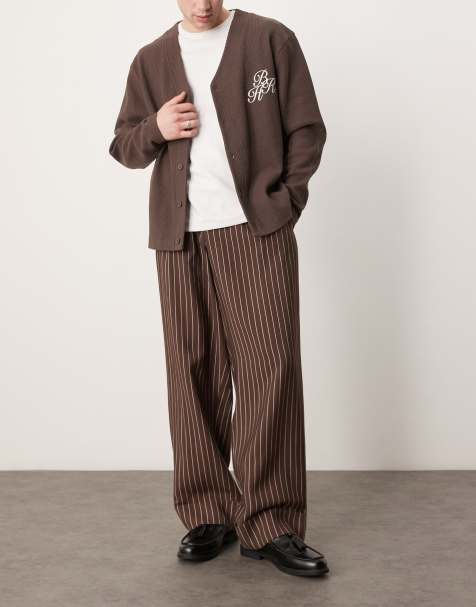 ASOS DESIGN - Pantaloni eleganti a fondo ampio marroni a righe con risvolto sul fondo - view 1
