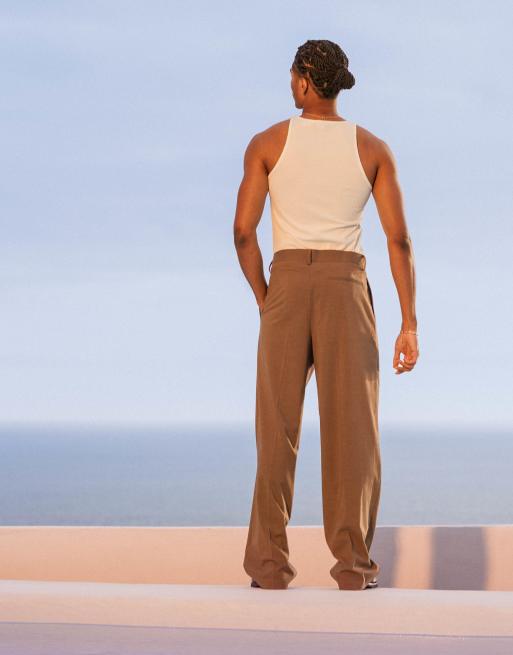 ASOS DESIGN - Pantaloni eleganti a fondo ampio marroni con doppia piega, 3 di 5