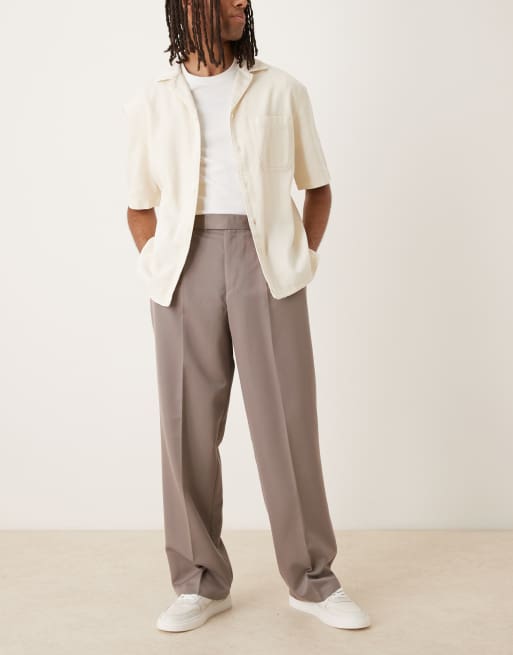 ASOS DESIGN - Pantaloni eleganti a fondo ampio marroni con doppia piega, 2 di 5