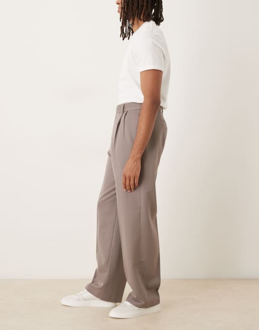 ASOS DESIGN - Pantaloni eleganti a fondo ampio marroni con doppia piega, 3 di 5