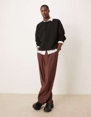 ASOS DESIGN - Pantaloni eleganti a fondo ampio marroni con piega doppia ed elastico sul retro - view 1