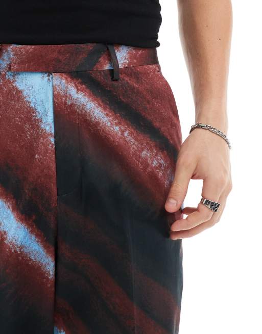 ASOS DESIGN - Pantaloni eleganti a fondo ampio marroni con stampa sfumata, 2 di 5