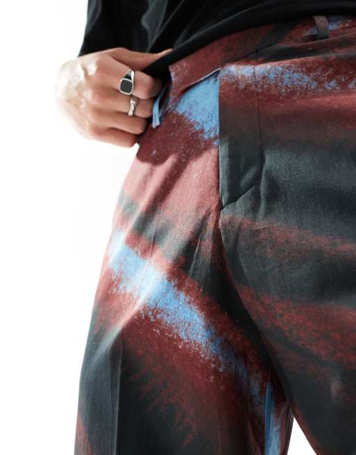 ASOS DESIGN - Pantaloni eleganti a fondo ampio marroni con stampa sfumata, 4 di 5