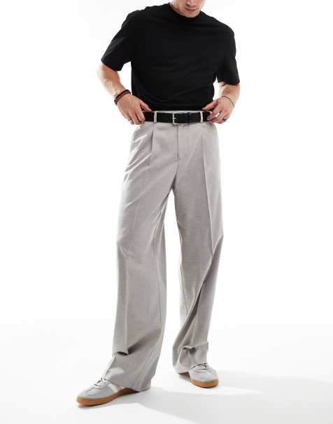 ASOS DESIGN - Pantaloni eleganti a fondo ampio microtesturizzati color pietra con pieghe sul davanti - view 1