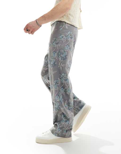 ASOS DESIGN Pantaloni eleganti a fondo ampio multicolore a fiori con paillettes effetto pixel
