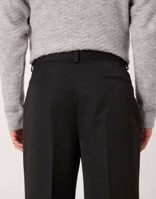 ASOS DESIGN - Pantaloni eleganti a fondo ampio neri a pieghe sul davanti, 5 di 5