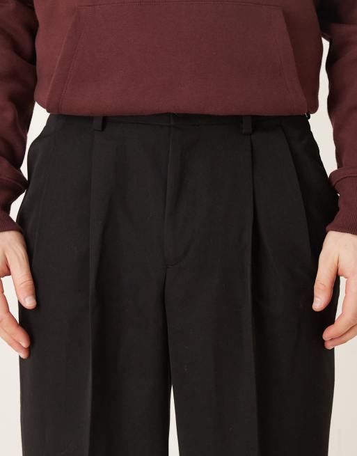 ASOS DESIGN - Pantaloni eleganti a fondo ampio neri con doppia piega e bottoni a vista, 4 di 5