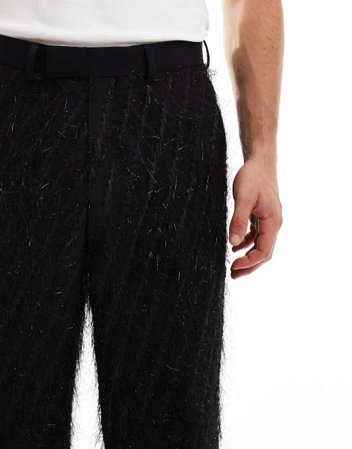 ASOS DESIGN Pantaloni eleganti a fondo ampio neri con frange