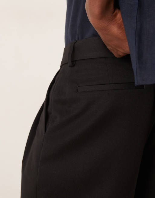 ASOS DESIGN - Pantaloni eleganti a fondo ampio neri con pieghe doppie e cintura, 3 di 5