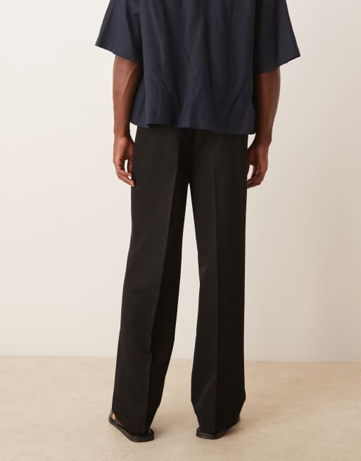 ASOS DESIGN - Pantaloni eleganti a fondo ampio neri con pieghe doppie e cintura, 4 di 5
