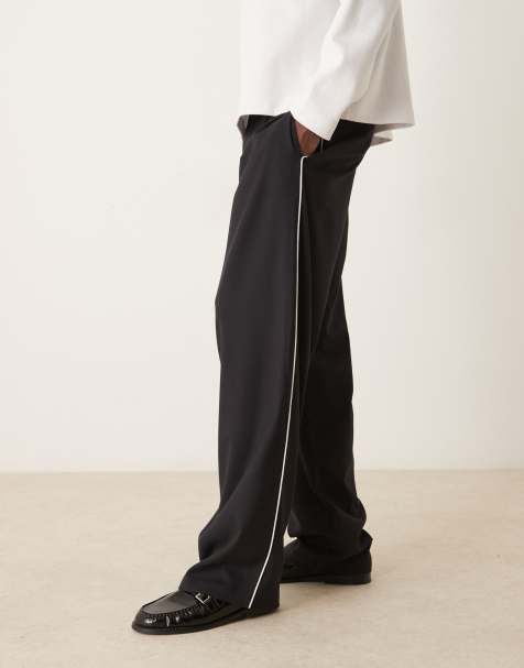ASOS DESIGN - Pantaloni eleganti a fondo ampio neri con profili laterali a contrasto - view 1