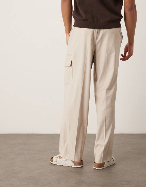 ASOS DESIGN - Pantaloni eleganti a fondo ampio neutri effetto lino, 2 di 5