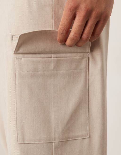 ASOS DESIGN - Pantaloni eleganti a fondo ampio neutri effetto lino, 3 di 5