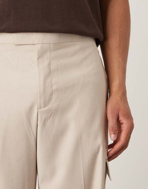 ASOS DESIGN - Pantaloni eleganti a fondo ampio neutri effetto lino, 4 di 5