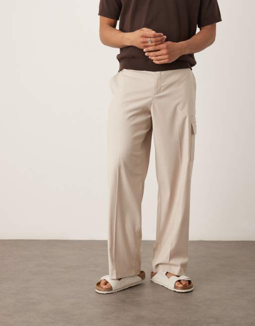 ASOS DESIGN - Pantaloni eleganti a fondo ampio neutri effetto lino, 5 di 5