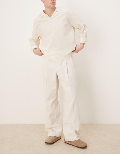 ASOS DESIGN - Pantaloni eleganti a fondo ampio testurizzati beige con vita elasticizzata e pieghe sul davanti - view 1
