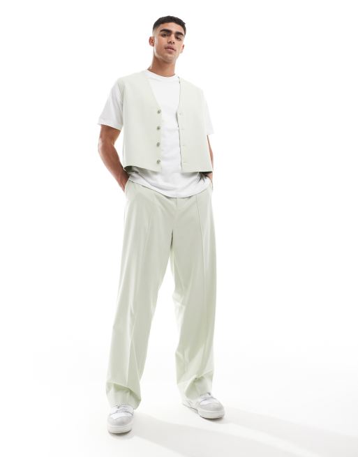 ASOS DESIGN - Pantaloni eleganti a fondo ampio verde salvia chiaro in coordinato, 5 di 5