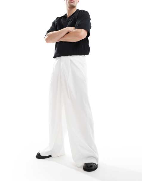 ASOS DESIGN - Pantaloni eleganti a fondo super ampio bianchi con pieghe frontali - view 1