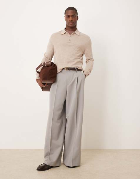ASOS DESIGN - Pantaloni eleganti a fondo super ampio grigio chiaro con pieghe sul davanti - view 1
