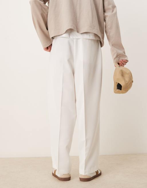 ASOS DESIGN - Pantaloni eleganti a palloncino bianchi con pieghe sul davanti, 3 di 5