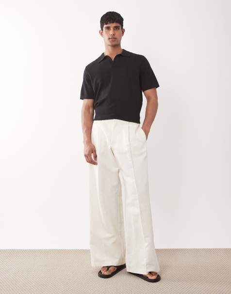 ASOS DESIGN - Pantaloni eleganti a pieghe in misto lino bianchi con fondo ampio - view 1