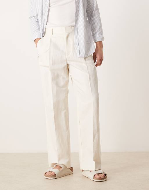 ASOS DESIGN - Pantaloni eleganti a pieghe in misto lino bianchi con fondo ampio, 2 di 5