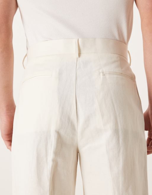 ASOS DESIGN - Pantaloni eleganti a pieghe in misto lino bianchi con fondo ampio, 5 di 5