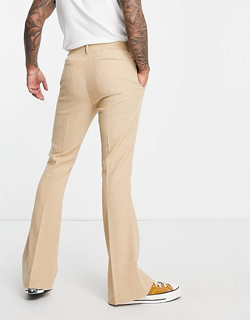 Pantaloni da abito a zampa in misto lana color pietra a spina di pesce Asos Uomo Abbigliamento Pantaloni e jeans Pantaloni Pantaloni a zampa 
