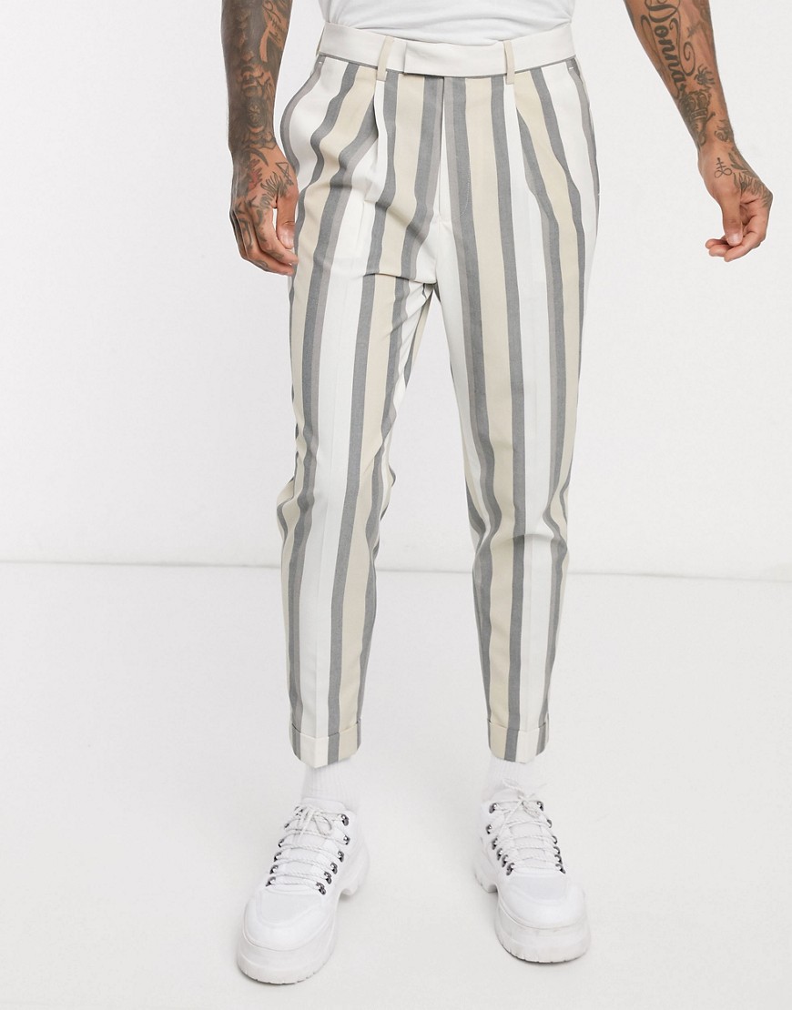 ASOS DESIGN - Pantaloni eleganti affusolati bianco rigato