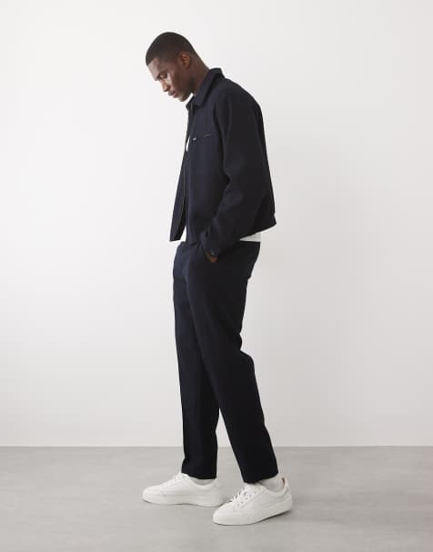 ASOS DESIGN - Pantaloni eleganti affusolati blu navy a nido d'ape in coordinato - view 1