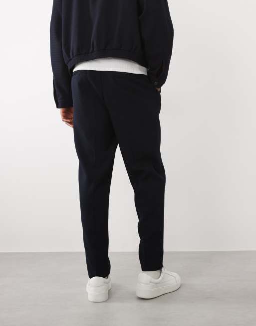 ASOS DESIGN - Pantaloni eleganti affusolati blu navy a nido d'ape in coordinato, 2 di 5