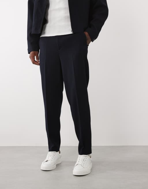 ASOS DESIGN - Pantaloni eleganti affusolati blu navy a nido d'ape in coordinato, 4 di 5