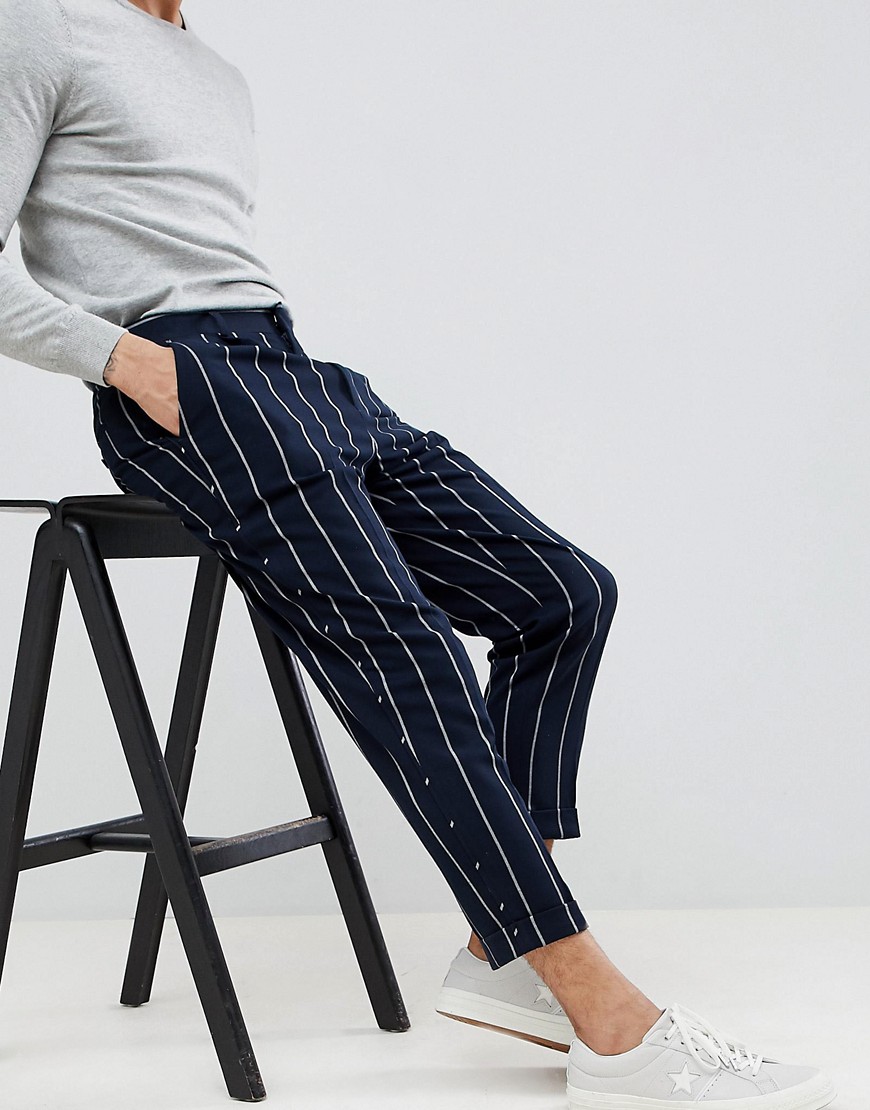 ASOS DESIGN - Pantaloni eleganti affusolati blu navy a righe